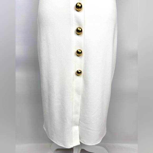 NWT Black Halo Akira Sheath Dress Pearl Gold Buttons Short Sleeves Stretch Sz 8 - Picture 8 of 16